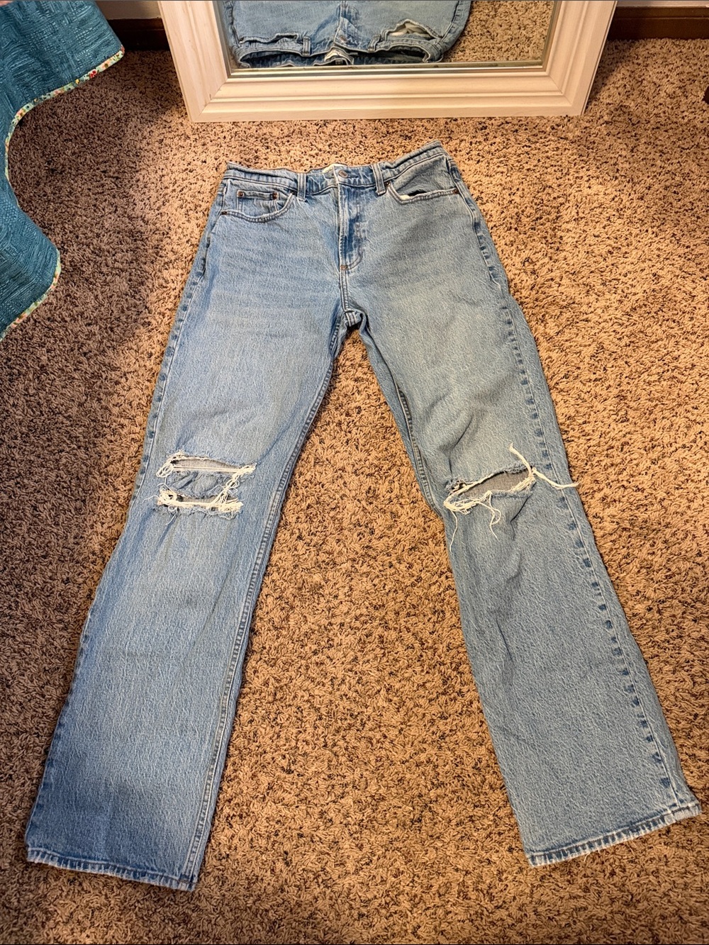 Abercrombie & Fitch Light Blue Distressed Straight Leg Jeans